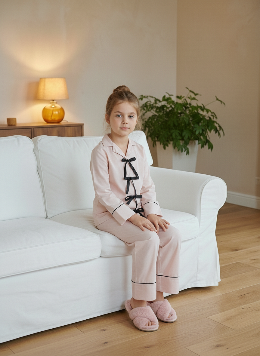 Light Pink Ribbon Pyjama Set (Kids)