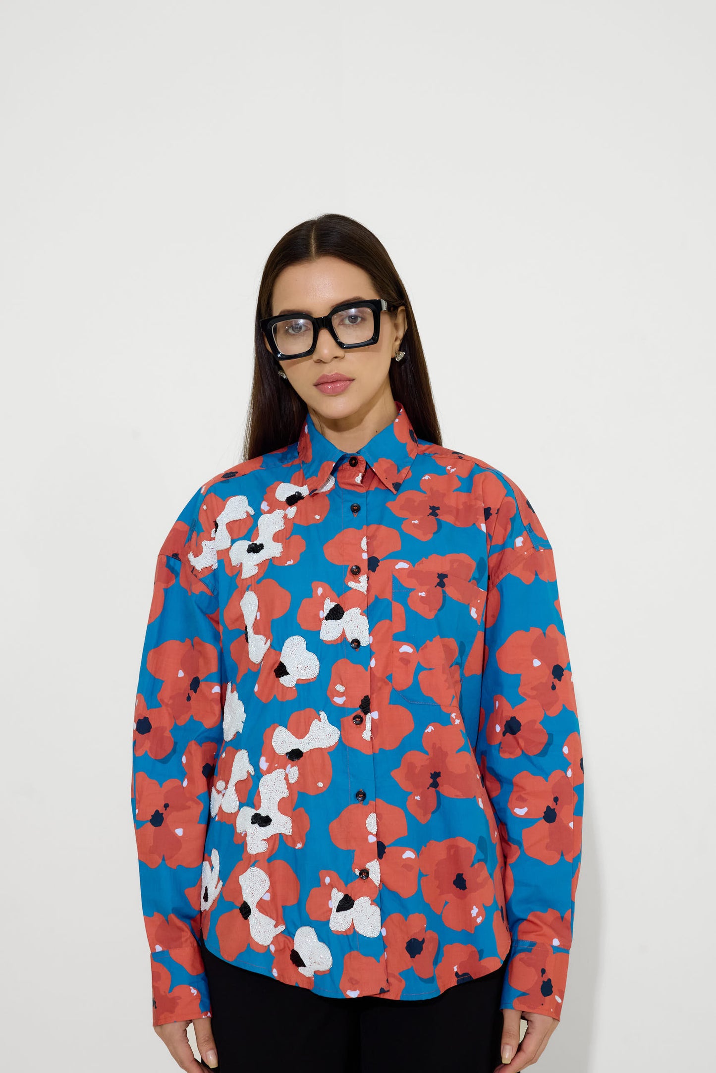 Floral Red Hand Embroidered Shirt