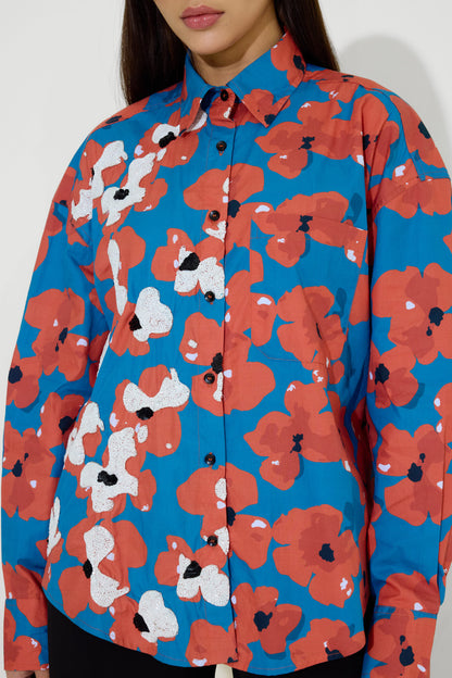 Floral Red Hand Embroidered Shirt