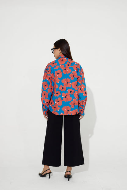 Floral Red Hand Embroidered Shirt