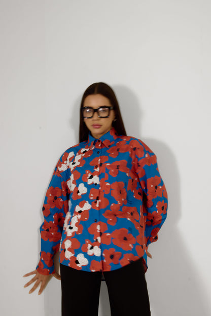 Floral Red Hand Embroidered Shirt