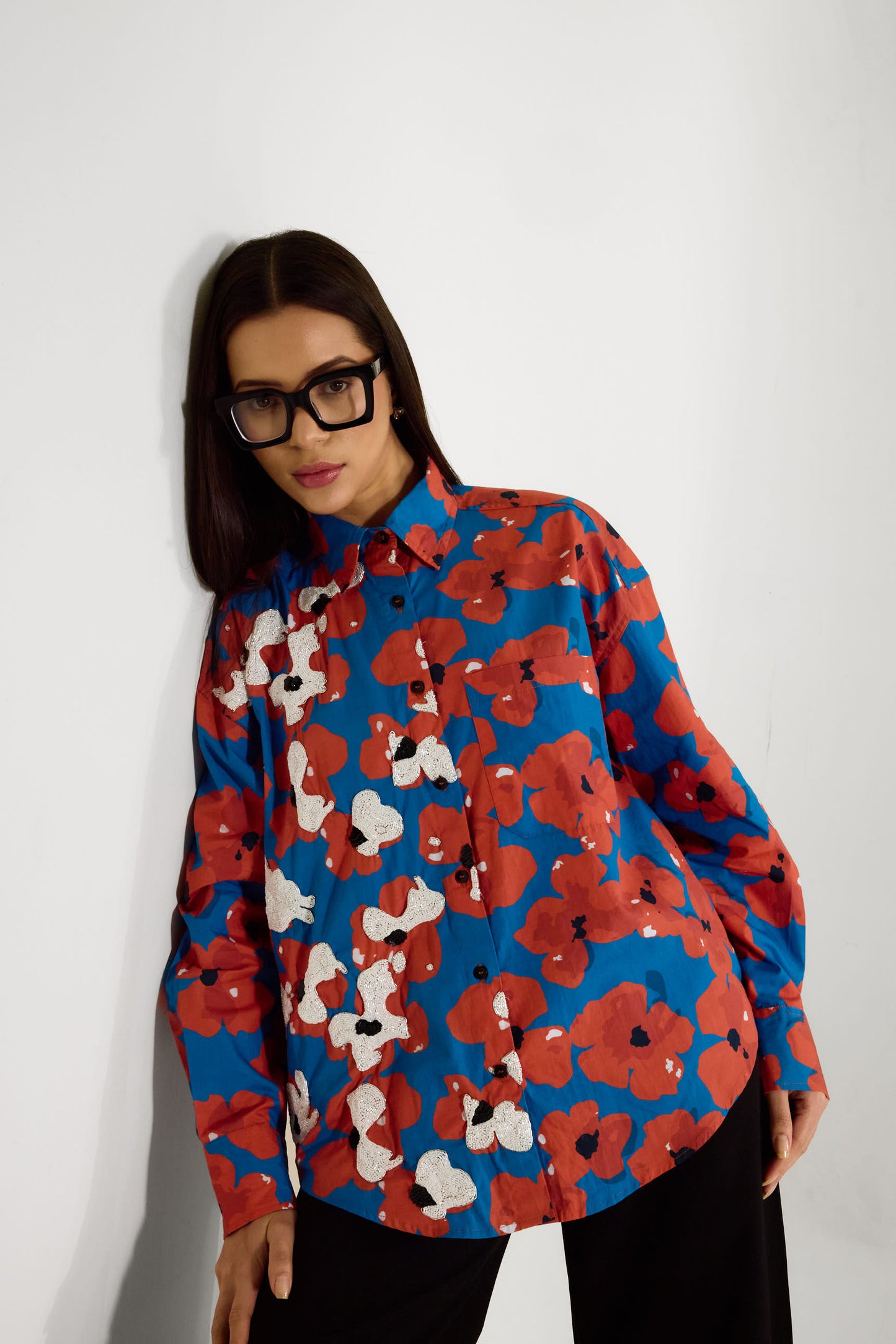 Floral Red Hand Embroidered Shirt