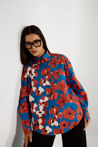 Floral Red Hand Embroidered Shirt