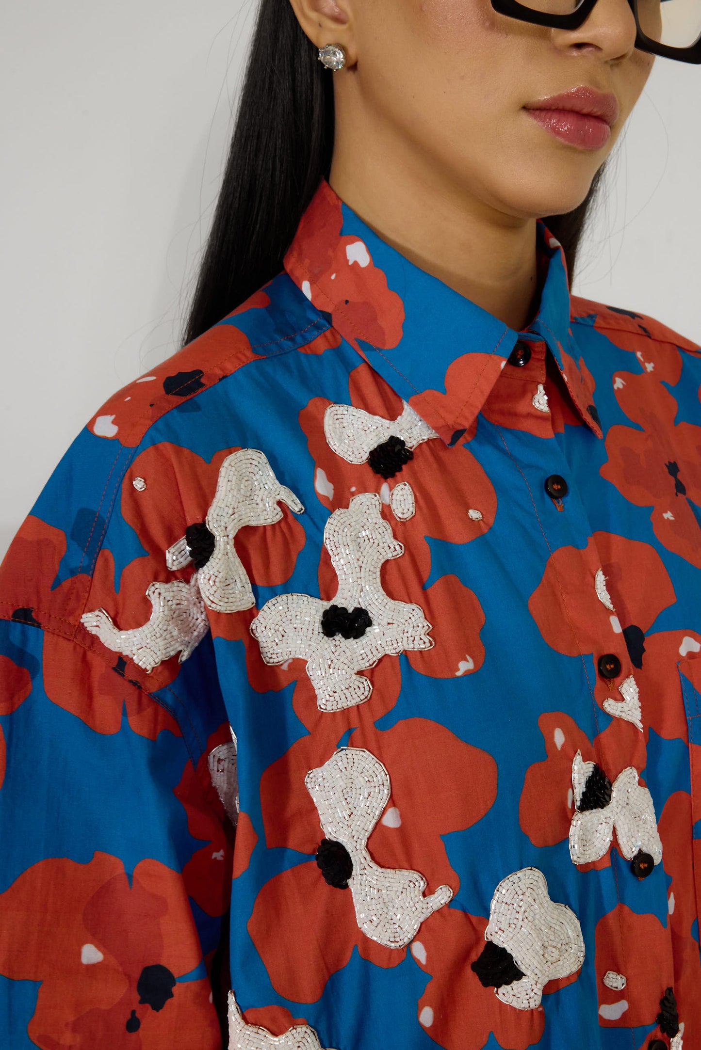 Floral Red Hand Embroidered Shirt