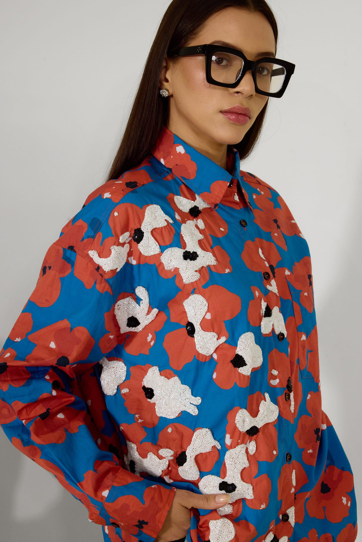 Floral Red Hand Embroidered Shirt