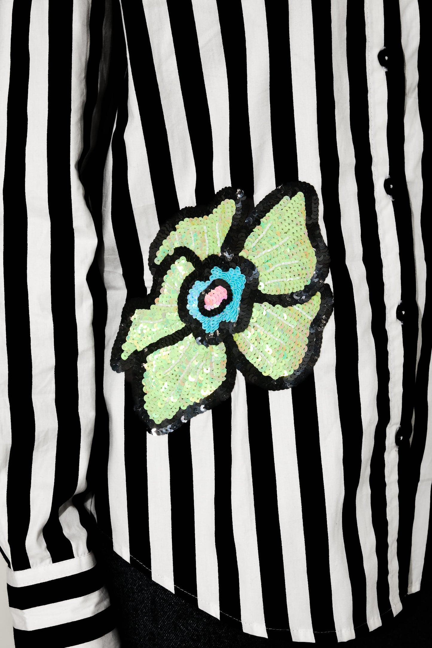 B&W Stripes Hand Embroidered Shirt