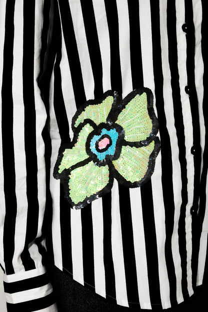 B&W Stripes Hand Embroidered Shirt