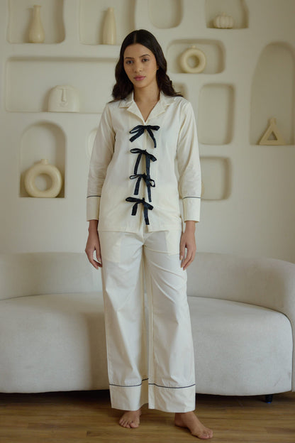 Light Cream Ribbon Pyjama Set