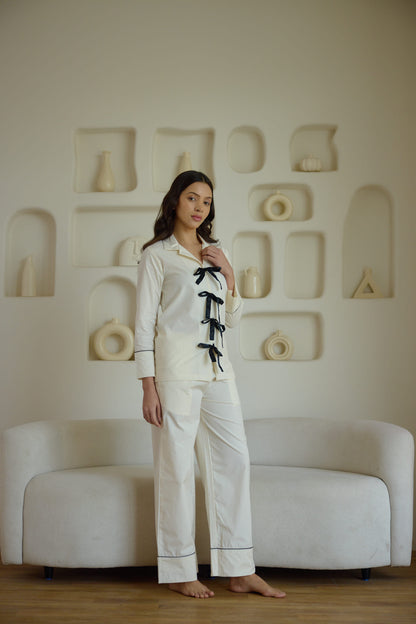 Light Cream Ribbon Pyjama Set