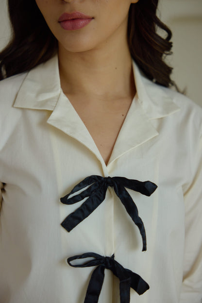 Light Cream Ribbon Pyjama Set