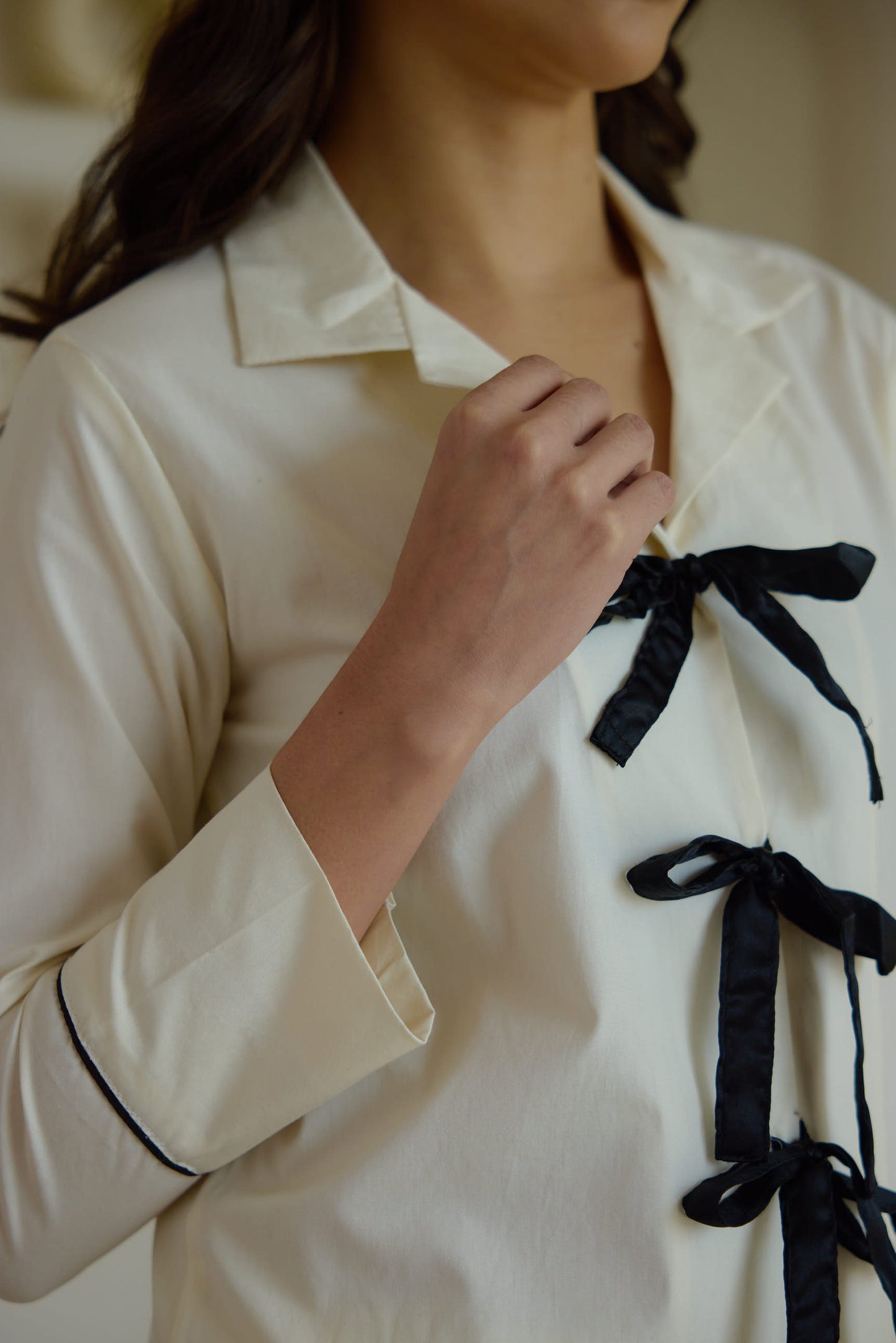 Light Cream Ribbon Pyjama Set