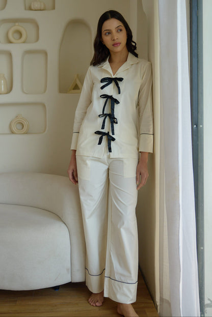 Light Cream Ribbon Pyjama Set