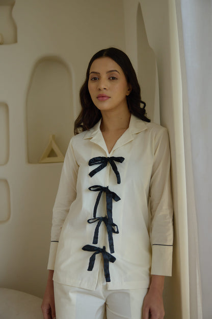 Light Cream Ribbon Pyjama Set