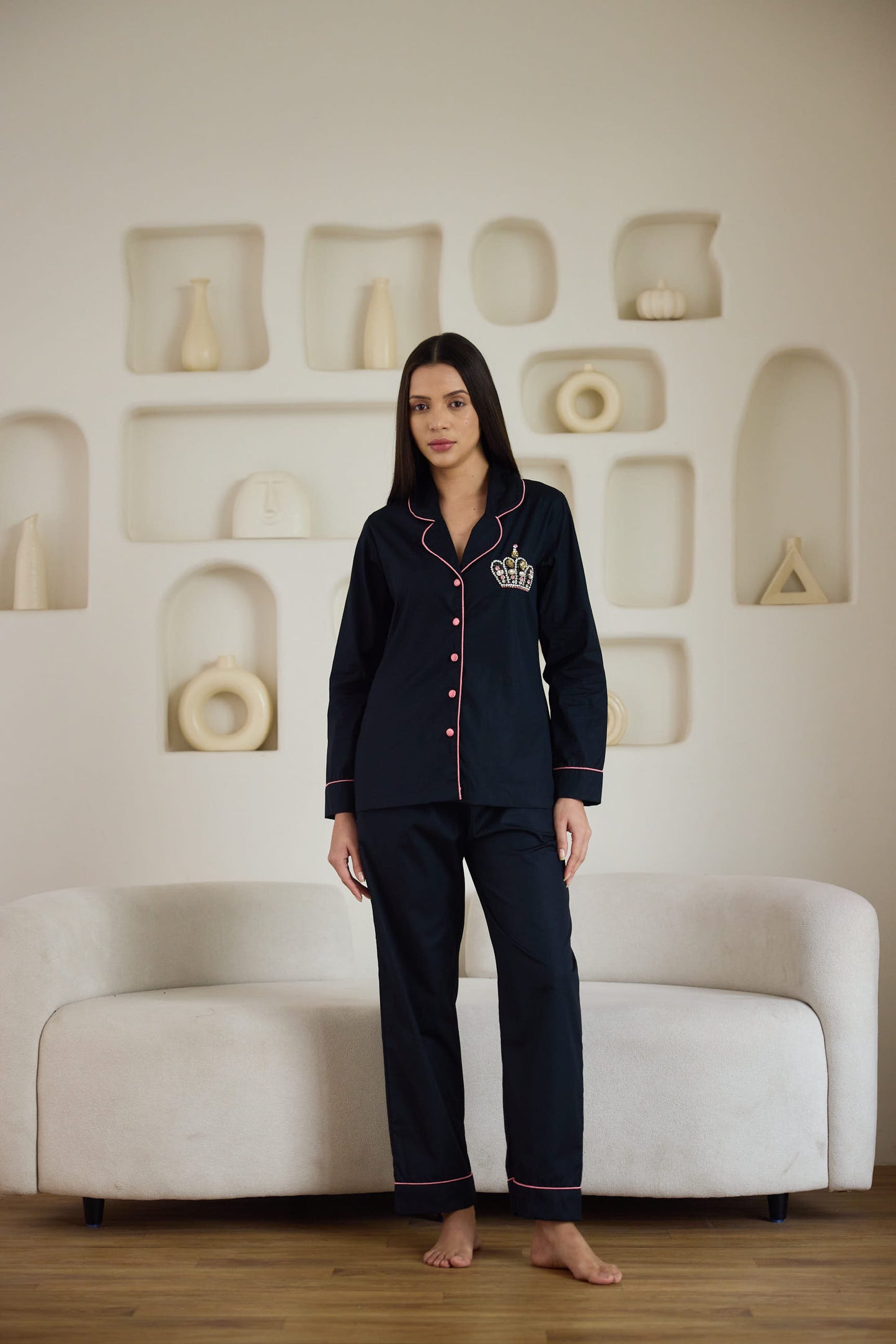 Crown Hand Embroidered Pyjama Set