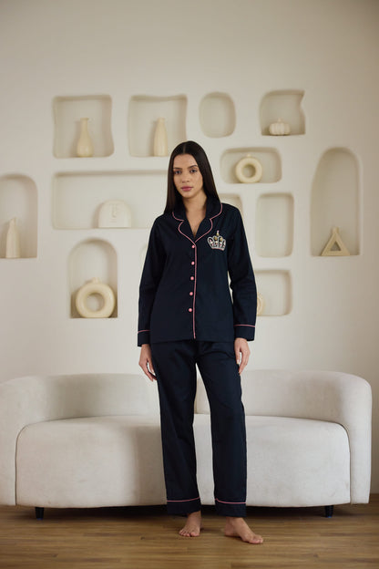 Crown Hand Embroidered Pyjama Set