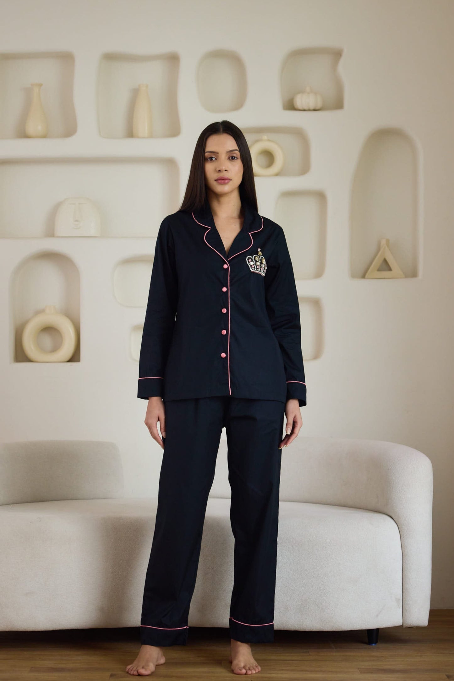 Crown Hand Embroidered Pyjama Set