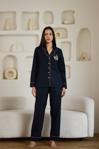 Crown Hand Embroidered Pyjama Set