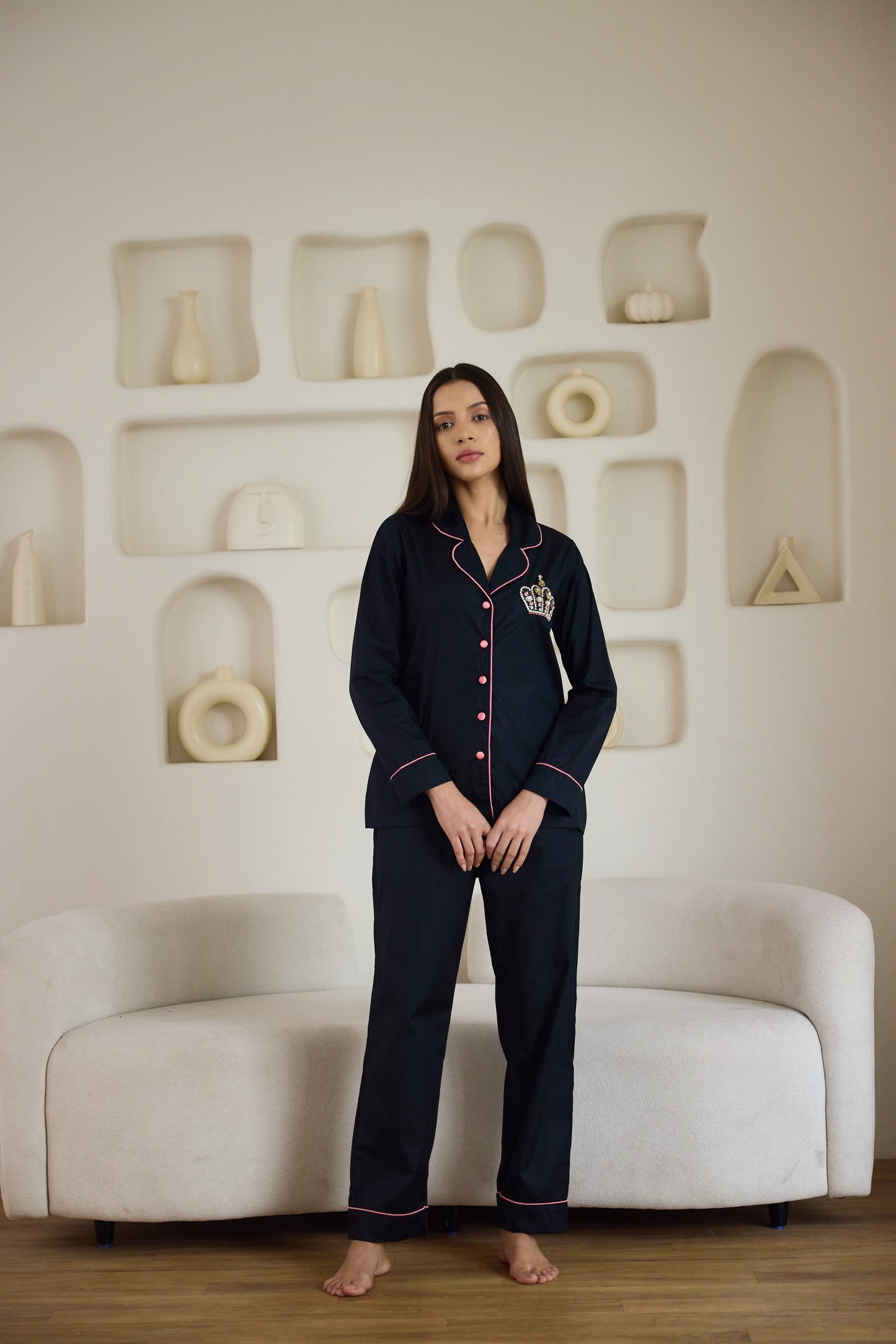 Crown Hand Embroidered Pyjama Set