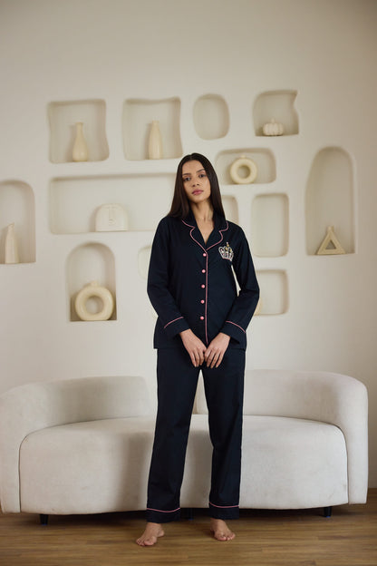 Crown Hand Embroidered Pyjama Set