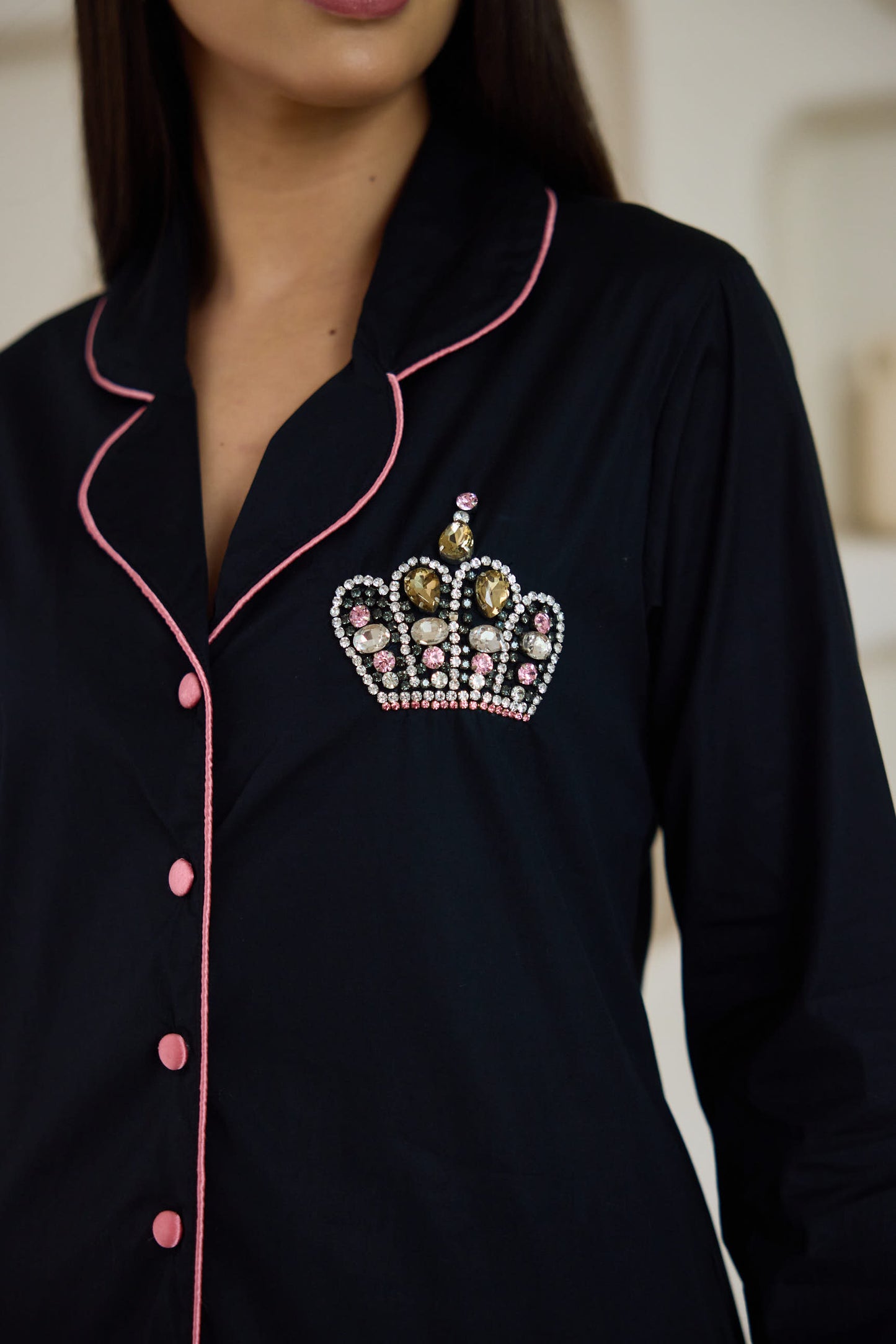 Crown Hand Embroidered Pyjama Set