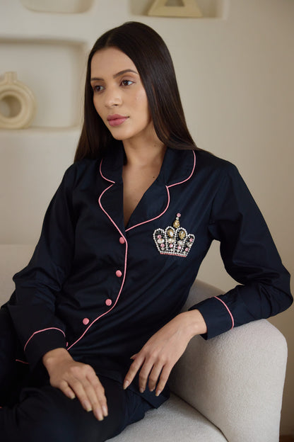 Crown Hand Embroidered Pyjama Set