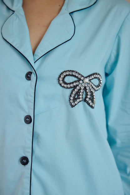 Bow Hand Embroidered Pyjama Set