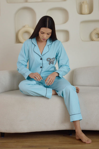 Bow Hand Embroidered Pyjama Set