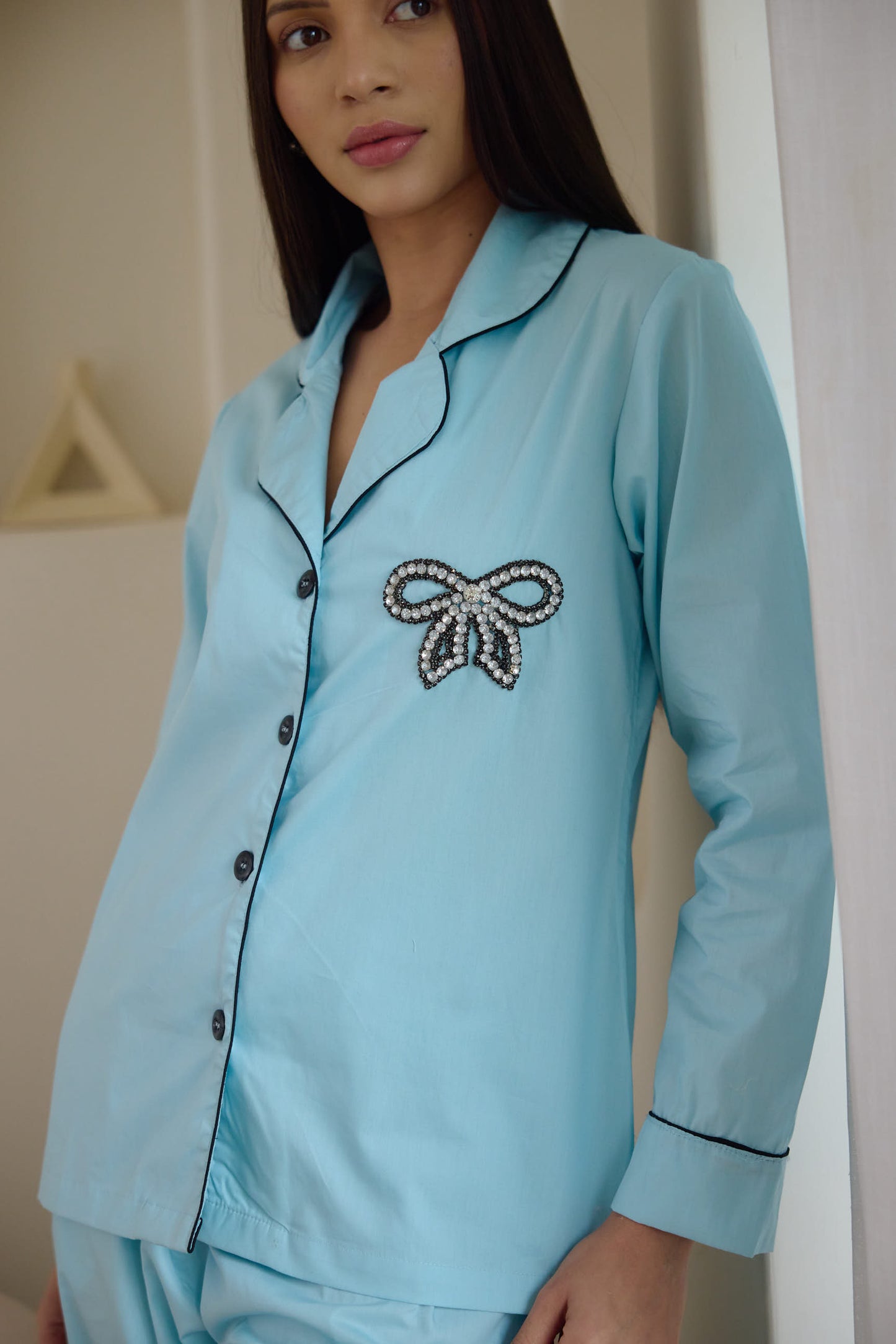 Bow Hand Embroidered Pyjama Set