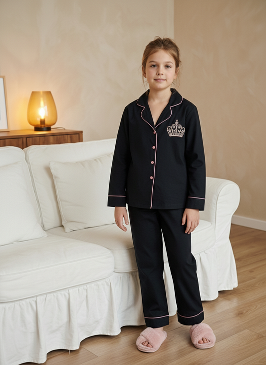 Crown Hand Embroidered Pyjama Set (Kids)