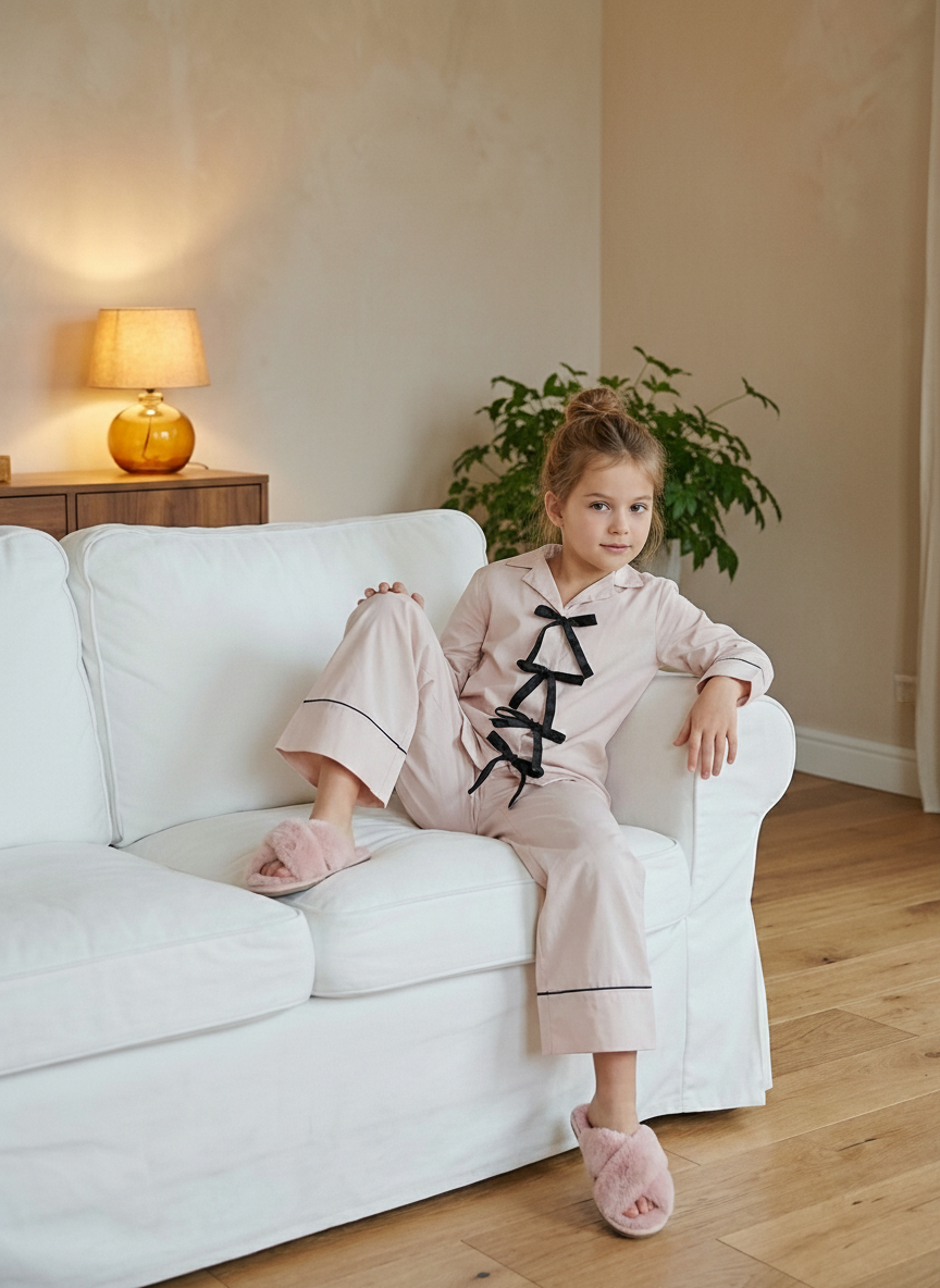 Light Pink Ribbon Pyjama Set (Kids)