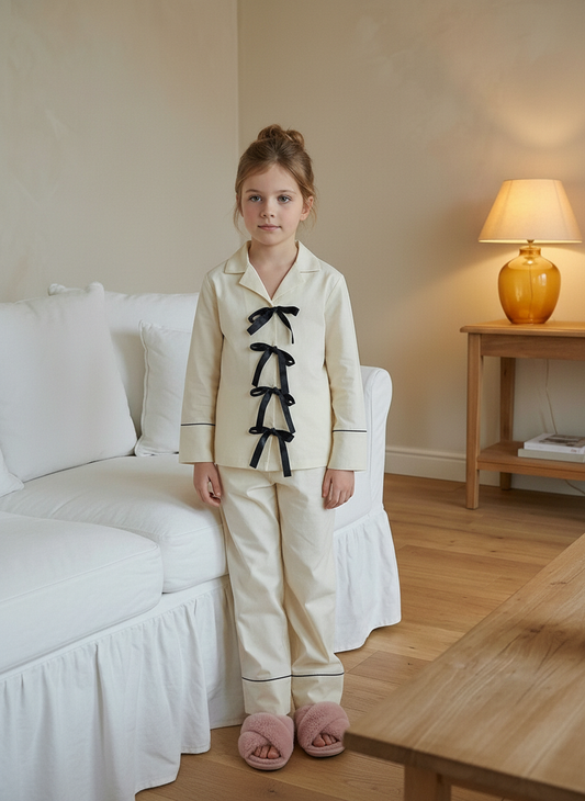 Light Cream Ribbon Pyjama Set (Kids)